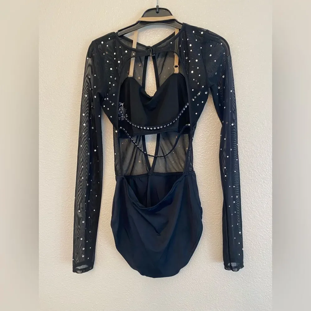 WEISSMAN solo Ivy Sky Swarovski crystal Dance Costume black leotard MT10436 SA